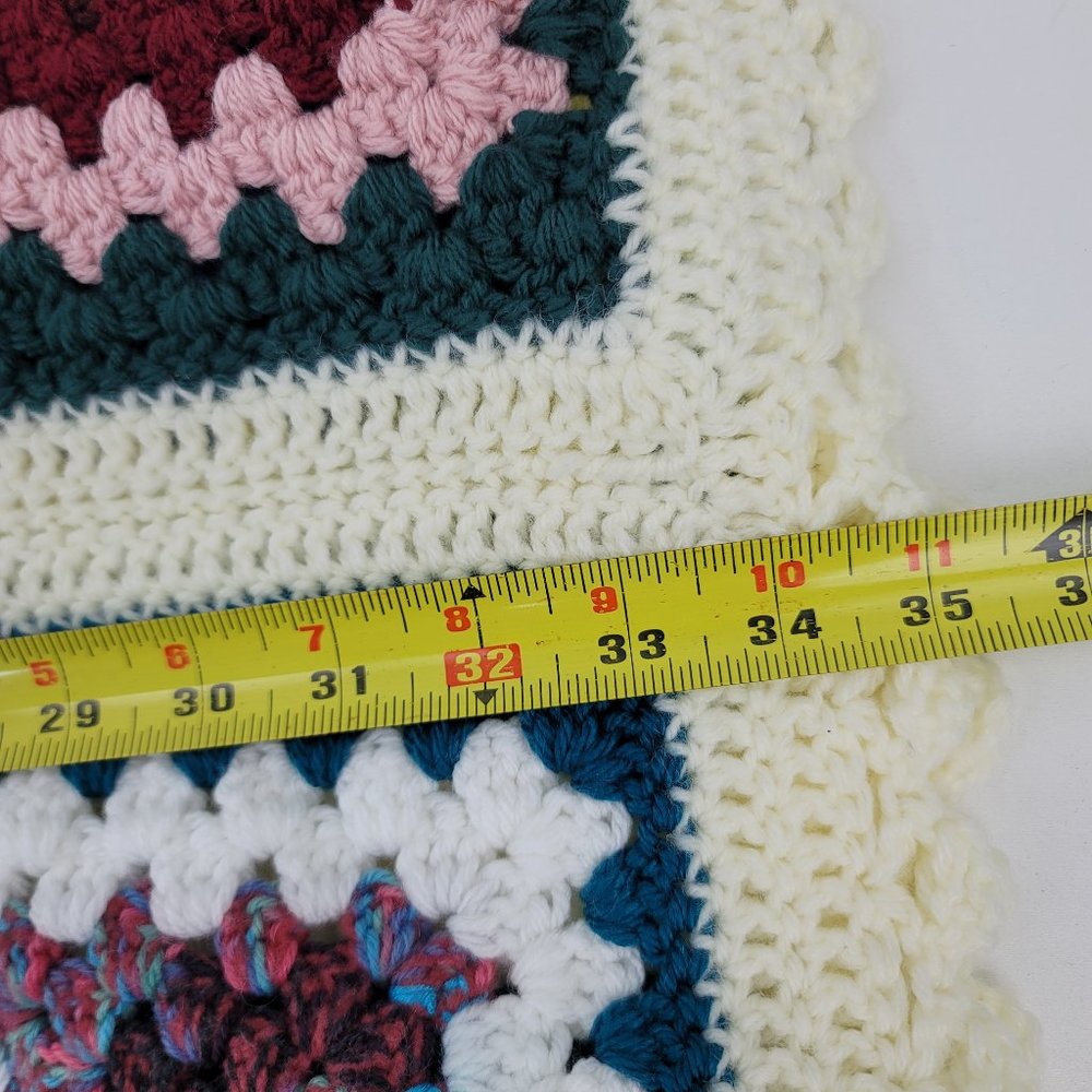 Vintage Handmade 33"x37" Crochet Colorful Granny Square Afghan Lap Throw Blanket - Picture 5 of 9
